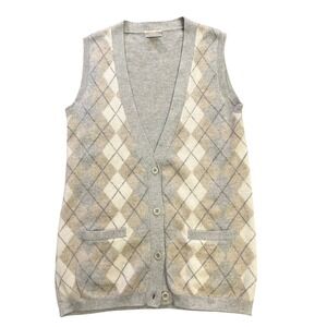 J Crew 100% Cashmere Argyle V‎ Neck Sleeveless Vest Sweater Women's Small